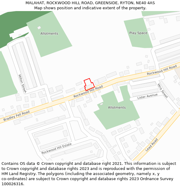 MALAHAT, ROCKWOOD HILL ROAD, GREENSIDE, RYTON, NE40 4AS: Location map and indicative extent of plot