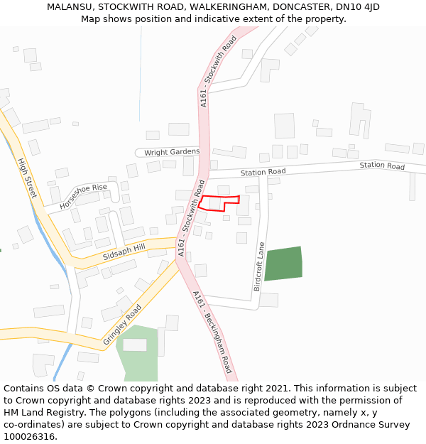 MALANSU, STOCKWITH ROAD, WALKERINGHAM, DONCASTER, DN10 4JD: Location map and indicative extent of plot