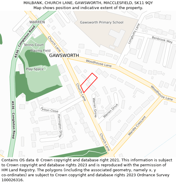 MALBANK, CHURCH LANE, GAWSWORTH, MACCLESFIELD, SK11 9QY: Location map and indicative extent of plot