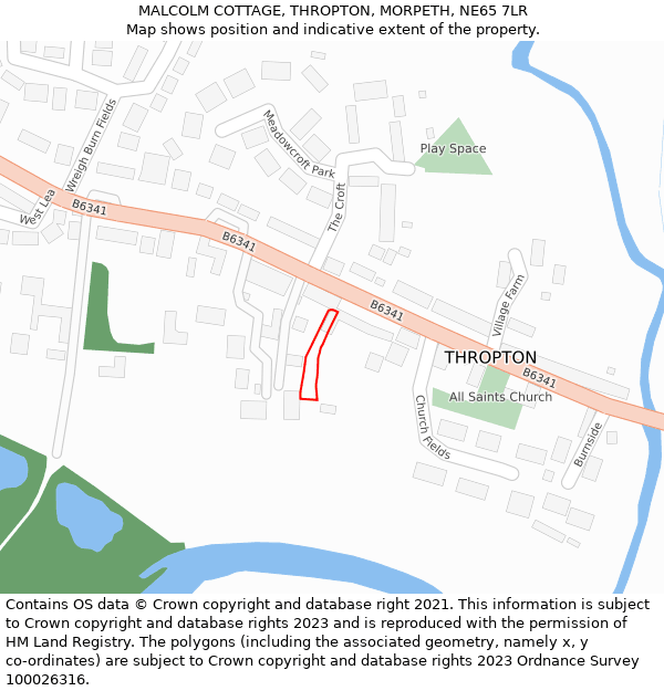 MALCOLM COTTAGE, THROPTON, MORPETH, NE65 7LR: Location map and indicative extent of plot