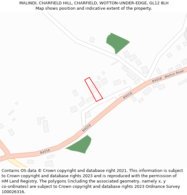 MALINDI, CHARFIELD HILL, CHARFIELD, WOTTON-UNDER-EDGE, GL12 8LH: Location map and indicative extent of plot