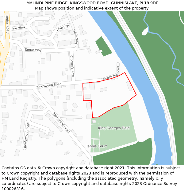 MALINDI PINE RIDGE, KINGSWOOD ROAD, GUNNISLAKE, PL18 9DF: Location map and indicative extent of plot