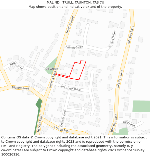 MALINDI, TRULL, TAUNTON, TA3 7JJ: Location map and indicative extent of plot