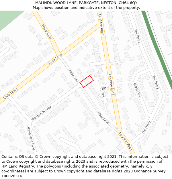 MALINDI, WOOD LANE, PARKGATE, NESTON, CH64 6QY: Location map and indicative extent of plot