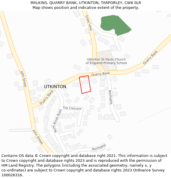 MALKINS, QUARRY BANK, UTKINTON, TARPORLEY, CW6 0LR: Location map and indicative extent of plot