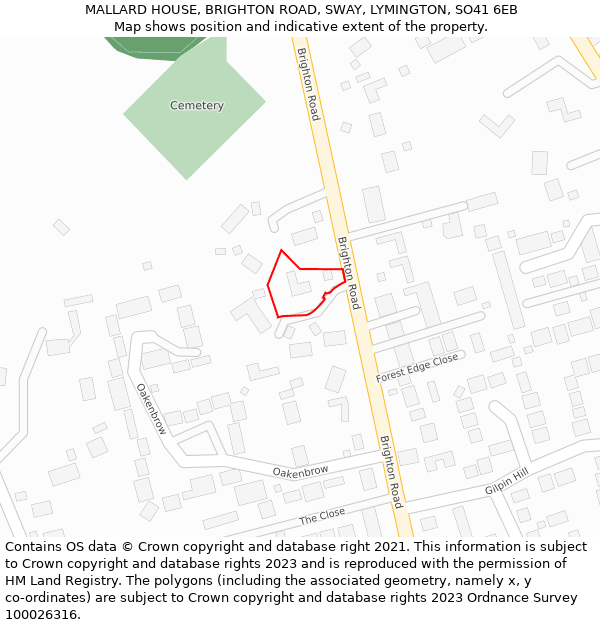 MALLARD HOUSE, BRIGHTON ROAD, SWAY, LYMINGTON, SO41 6EB: Location map and indicative extent of plot