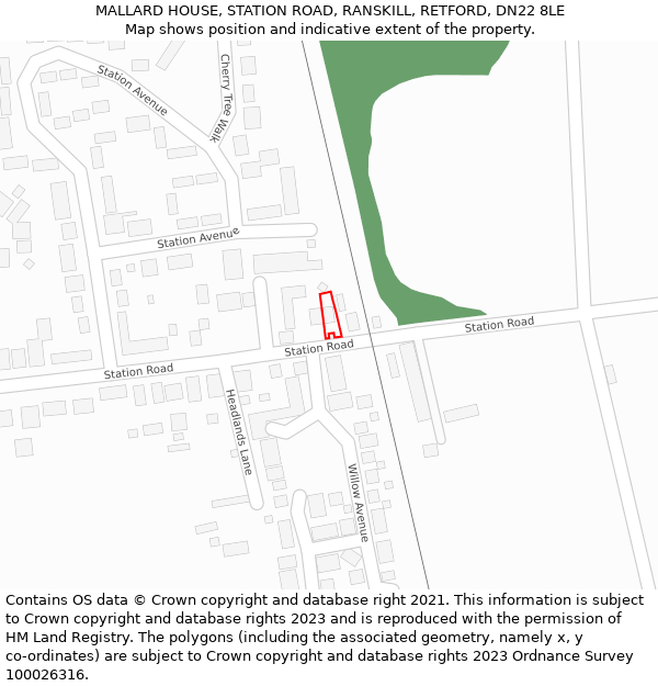 MALLARD HOUSE, STATION ROAD, RANSKILL, RETFORD, DN22 8LE: Location map and indicative extent of plot