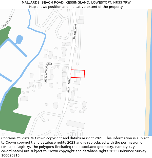 MALLARDS, BEACH ROAD, KESSINGLAND, LOWESTOFT, NR33 7RW: Location map and indicative extent of plot