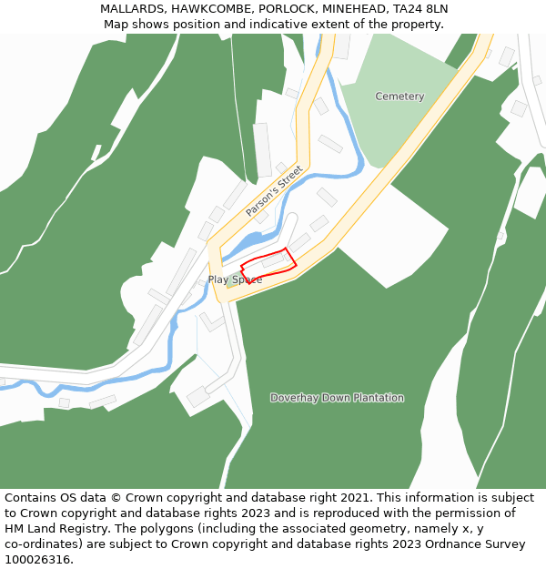 MALLARDS, HAWKCOMBE, PORLOCK, MINEHEAD, TA24 8LN: Location map and indicative extent of plot