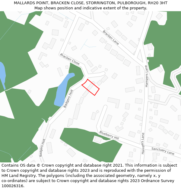 MALLARDS POINT, BRACKEN CLOSE, STORRINGTON, PULBOROUGH, RH20 3HT: Location map and indicative extent of plot