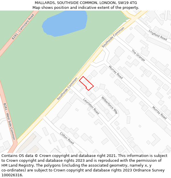 MALLARDS, SOUTHSIDE COMMON, LONDON, SW19 4TG: Location map and indicative extent of plot