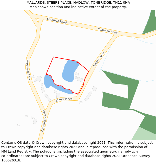 MALLARDS, STEERS PLACE, HADLOW, TONBRIDGE, TN11 0HA: Location map and indicative extent of plot