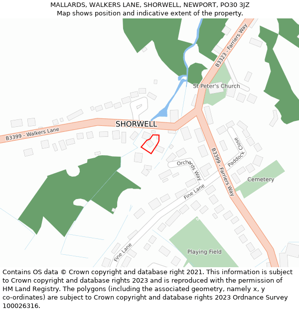 MALLARDS, WALKERS LANE, SHORWELL, NEWPORT, PO30 3JZ: Location map and indicative extent of plot