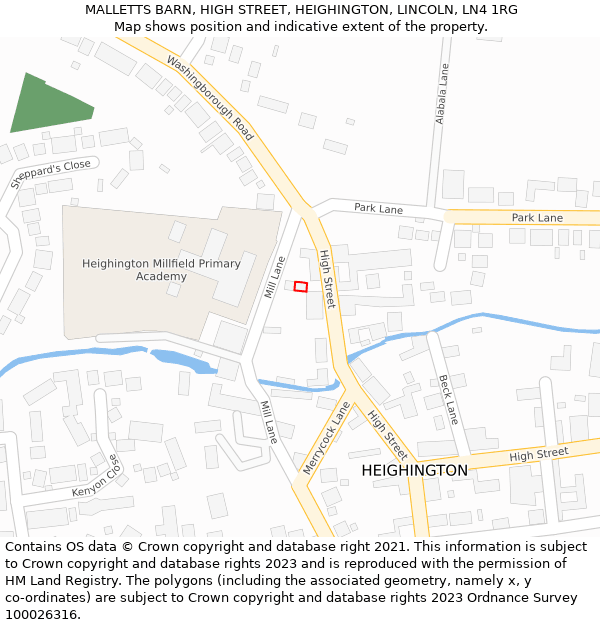 MALLETTS BARN, HIGH STREET, HEIGHINGTON, LINCOLN, LN4 1RG: Location map and indicative extent of plot