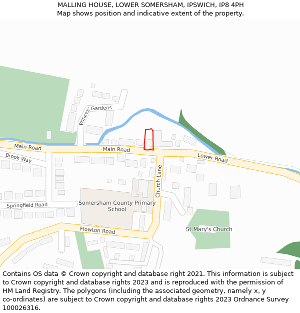 MALLING HOUSE, LOWER SOMERSHAM, IPSWICH, IP8 4PH: Location map and indicative extent of plot