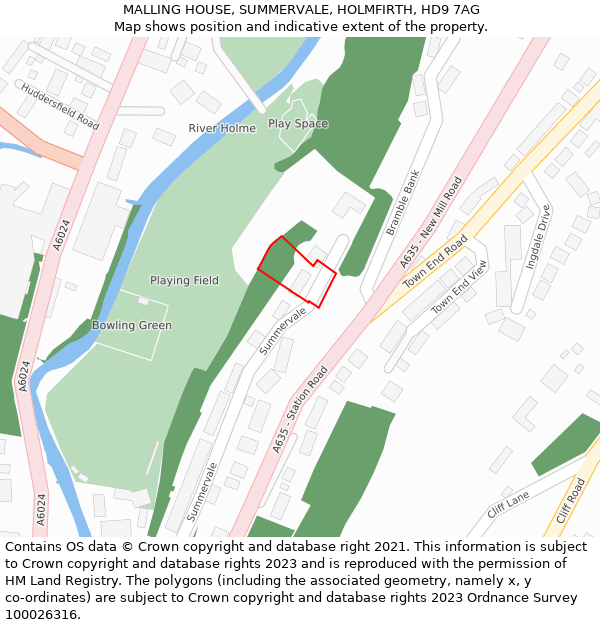MALLING HOUSE, SUMMERVALE, HOLMFIRTH, HD9 7AG: Location map and indicative extent of plot