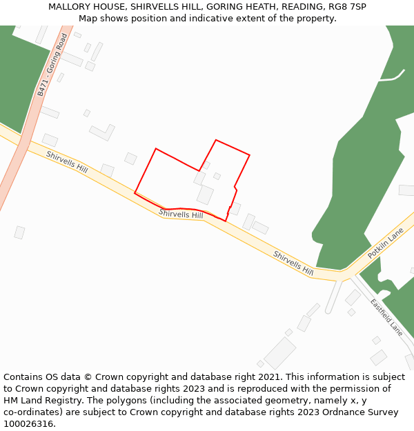 MALLORY HOUSE, SHIRVELLS HILL, GORING HEATH, READING, RG8 7SP: Location map and indicative extent of plot