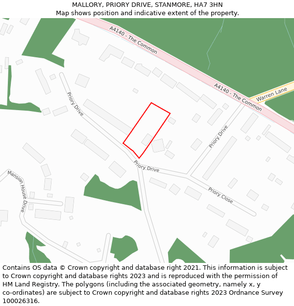 MALLORY, PRIORY DRIVE, STANMORE, HA7 3HN: Location map and indicative extent of plot