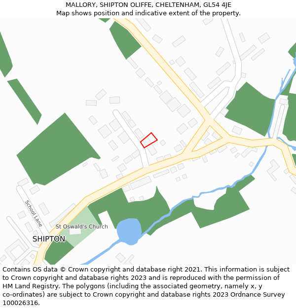 MALLORY, SHIPTON OLIFFE, CHELTENHAM, GL54 4JE: Location map and indicative extent of plot