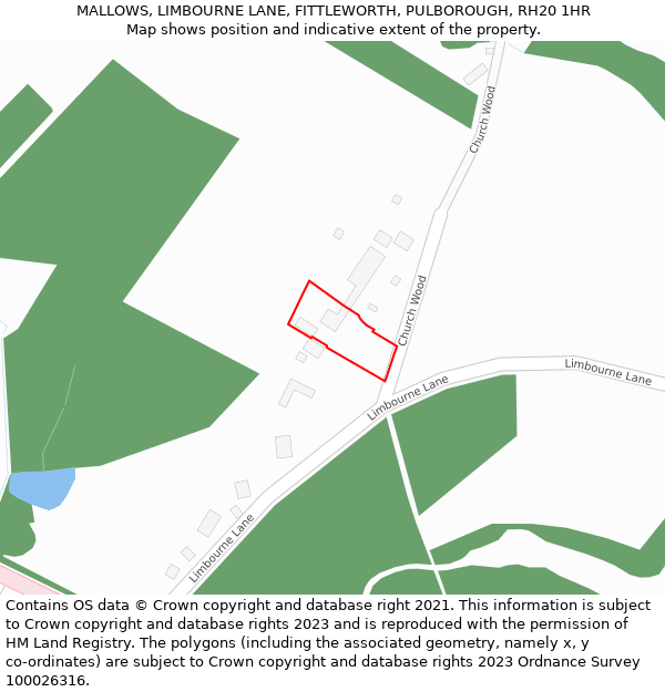 MALLOWS, LIMBOURNE LANE, FITTLEWORTH, PULBOROUGH, RH20 1HR: Location map and indicative extent of plot