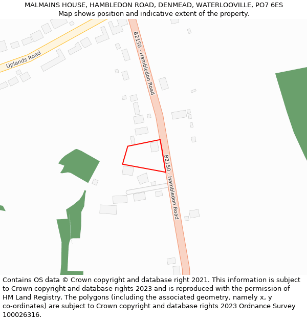 MALMAINS HOUSE, HAMBLEDON ROAD, DENMEAD, WATERLOOVILLE, PO7 6ES: Location map and indicative extent of plot