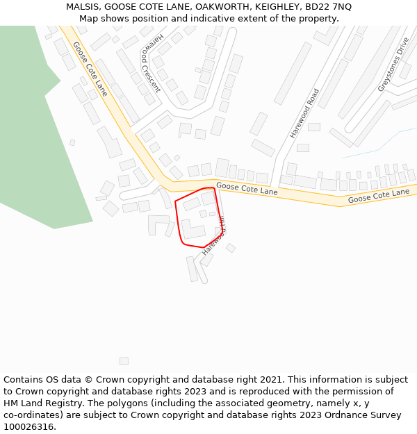 MALSIS, GOOSE COTE LANE, OAKWORTH, KEIGHLEY, BD22 7NQ: Location map and indicative extent of plot