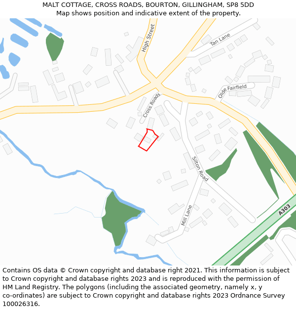 MALT COTTAGE, CROSS ROADS, BOURTON, GILLINGHAM, SP8 5DD: Location map and indicative extent of plot