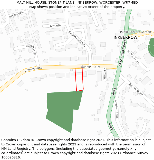 MALT HILL HOUSE, STONEPIT LANE, INKBERROW, WORCESTER, WR7 4ED: Location map and indicative extent of plot