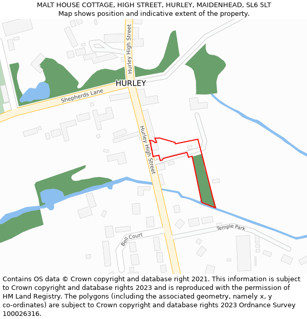 MALT HOUSE COTTAGE, HIGH STREET, HURLEY, MAIDENHEAD, SL6 5LT: Location map and indicative extent of plot