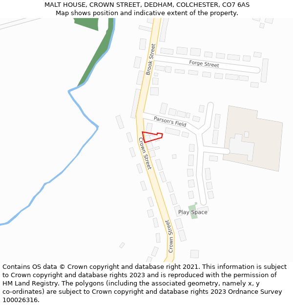 MALT HOUSE, CROWN STREET, DEDHAM, COLCHESTER, CO7 6AS: Location map and indicative extent of plot