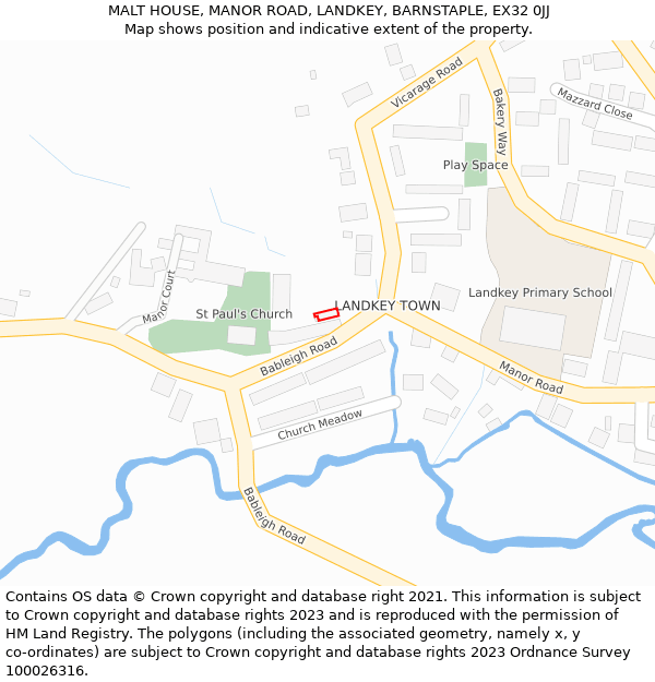 MALT HOUSE, MANOR ROAD, LANDKEY, BARNSTAPLE, EX32 0JJ: Location map and indicative extent of plot