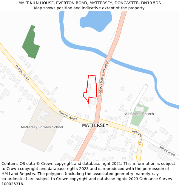 MALT KILN HOUSE, EVERTON ROAD, MATTERSEY, DONCASTER, DN10 5DS: Location map and indicative extent of plot