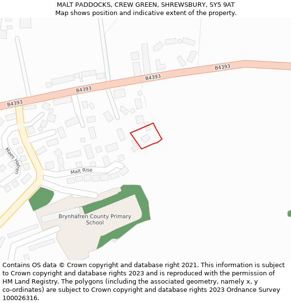 MALT PADDOCKS, CREW GREEN, SHREWSBURY, SY5 9AT: Location map and indicative extent of plot