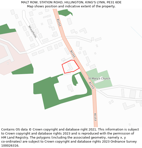 MALT ROW, STATION ROAD, HILLINGTON, KING'S LYNN, PE31 6DE: Location map and indicative extent of plot