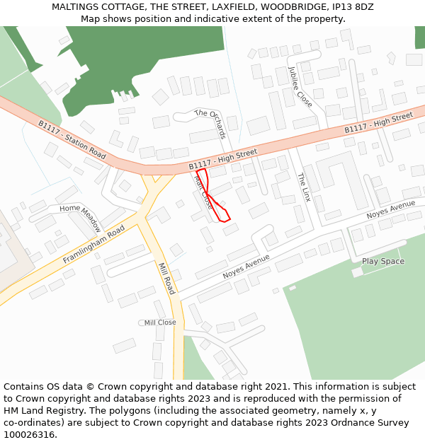 MALTINGS COTTAGE, THE STREET, LAXFIELD, WOODBRIDGE, IP13 8DZ: Location map and indicative extent of plot