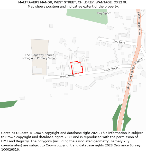 MALTRAVERS MANOR, WEST STREET, CHILDREY, WANTAGE, OX12 9UJ: Location map and indicative extent of plot