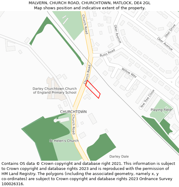 MALVERN, CHURCH ROAD, CHURCHTOWN, MATLOCK, DE4 2GL: Location map and indicative extent of plot