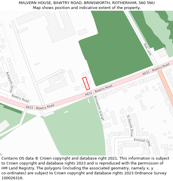 MALVERN HOUSE, BAWTRY ROAD, BRINSWORTH, ROTHERHAM, S60 5NU: Location map and indicative extent of plot