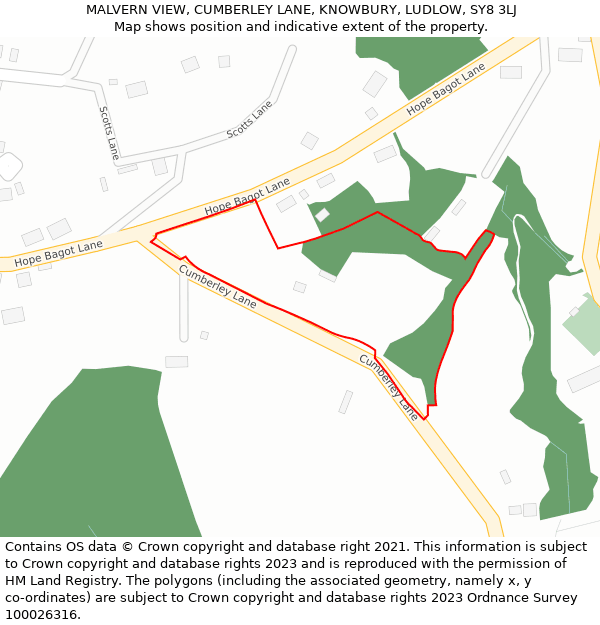 MALVERN VIEW, CUMBERLEY LANE, KNOWBURY, LUDLOW, SY8 3LJ: Location map and indicative extent of plot