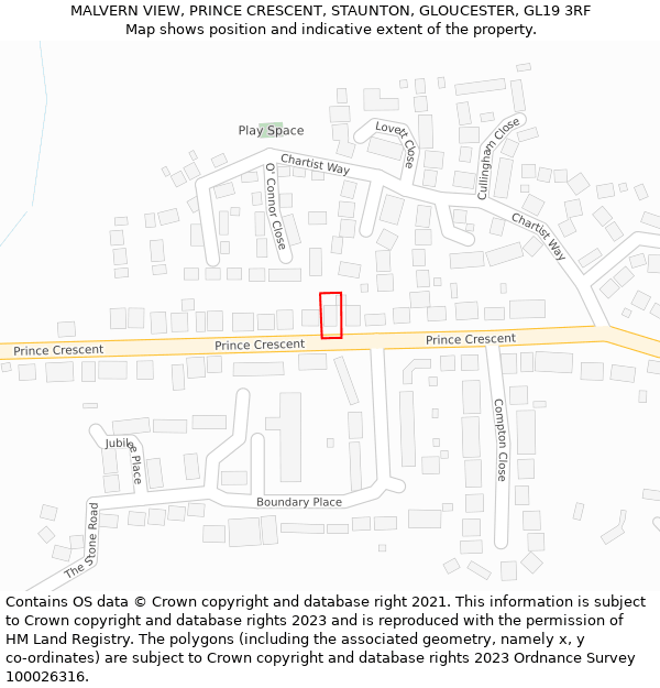 MALVERN VIEW, PRINCE CRESCENT, STAUNTON, GLOUCESTER, GL19 3RF: Location map and indicative extent of plot