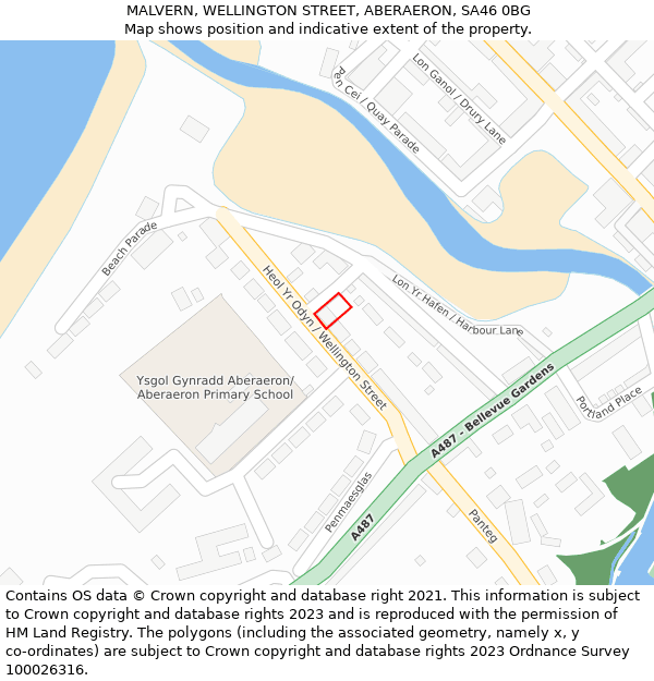 MALVERN, WELLINGTON STREET, ABERAERON, SA46 0BG: Location map and indicative extent of plot