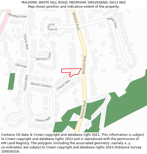 MALVERN, WHITE HILL ROAD, MEOPHAM, GRAVESEND, DA13 0NZ: Location map and indicative extent of plot