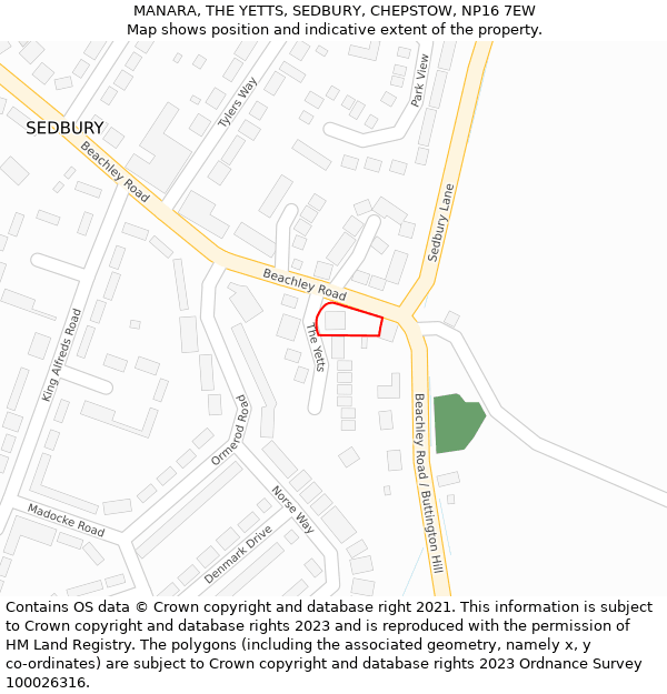 MANARA, THE YETTS, SEDBURY, CHEPSTOW, NP16 7EW: Location map and indicative extent of plot