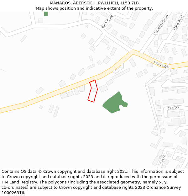 MANAROS, ABERSOCH, PWLLHELI, LL53 7LB: Location map and indicative extent of plot