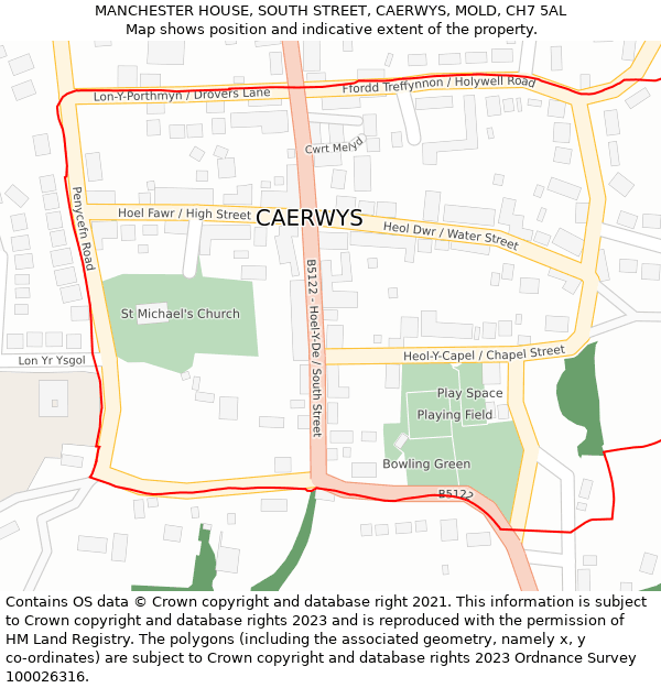 MANCHESTER HOUSE, SOUTH STREET, CAERWYS, MOLD, CH7 5AL: Location map and indicative extent of plot