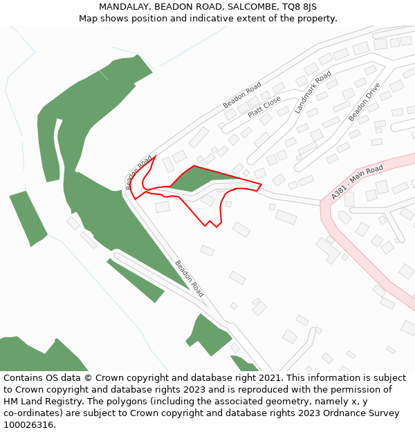 MANDALAY, BEADON ROAD, SALCOMBE, TQ8 8JS: Location map and indicative extent of plot