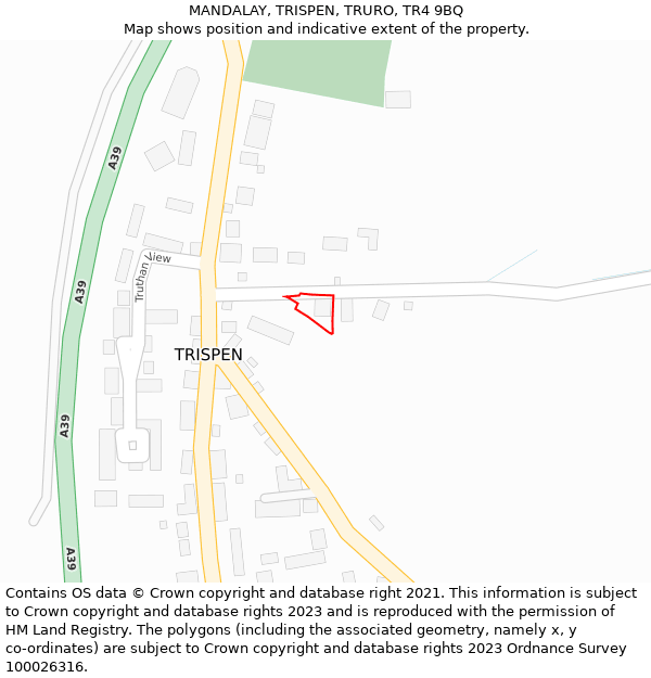 MANDALAY, TRISPEN, TRURO, TR4 9BQ: Location map and indicative extent of plot