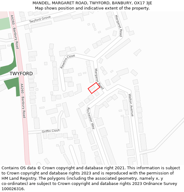 MANDEL, MARGARET ROAD, TWYFORD, BANBURY, OX17 3JE: Location map and indicative extent of plot