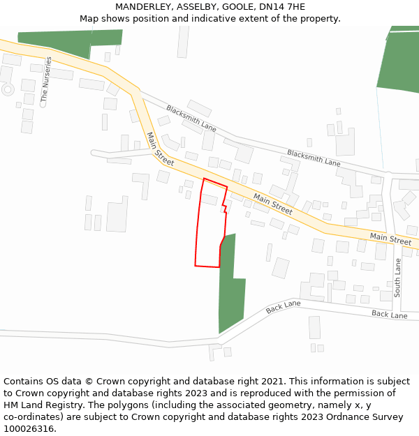 MANDERLEY, ASSELBY, GOOLE, DN14 7HE: Location map and indicative extent of plot