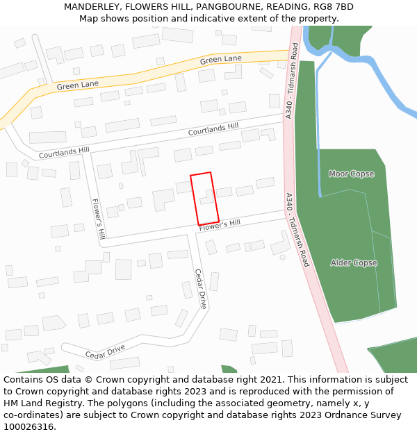 MANDERLEY, FLOWERS HILL, PANGBOURNE, READING, RG8 7BD: Location map and indicative extent of plot